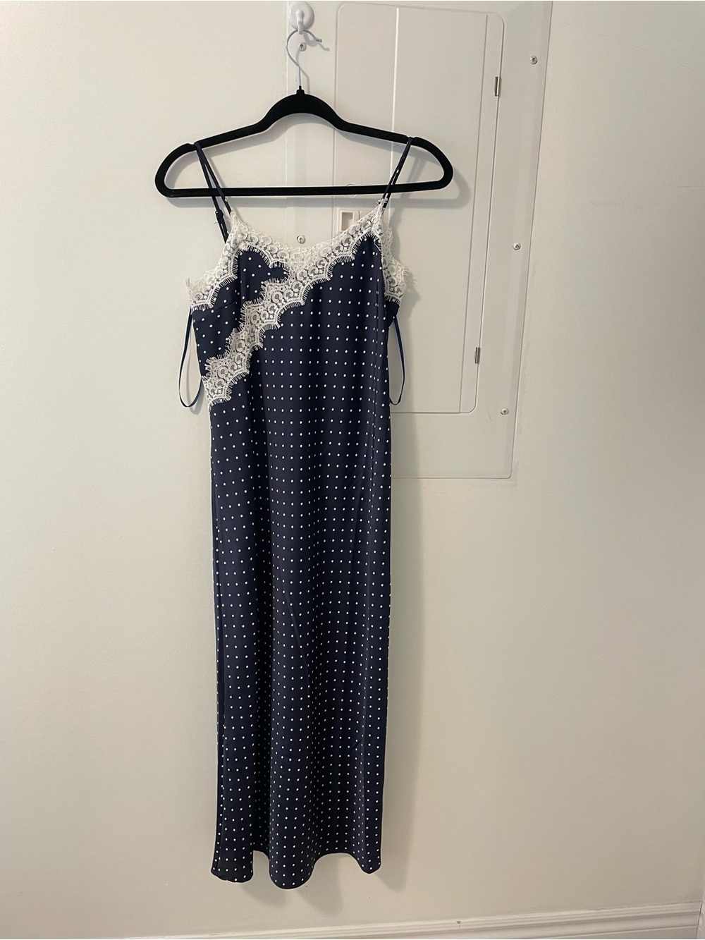 Monteau Navy Polka Dot Slip with White Lace